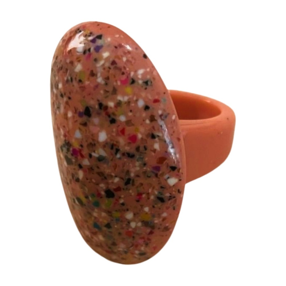 Orange Speckled Resin Chunky Dome Ring Size 7 - Retro Statement Jewelry